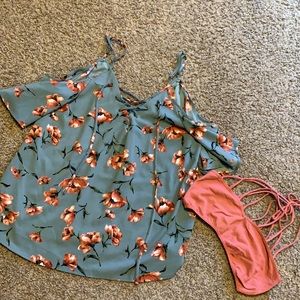 Off the shoulder tank top and matching bralette